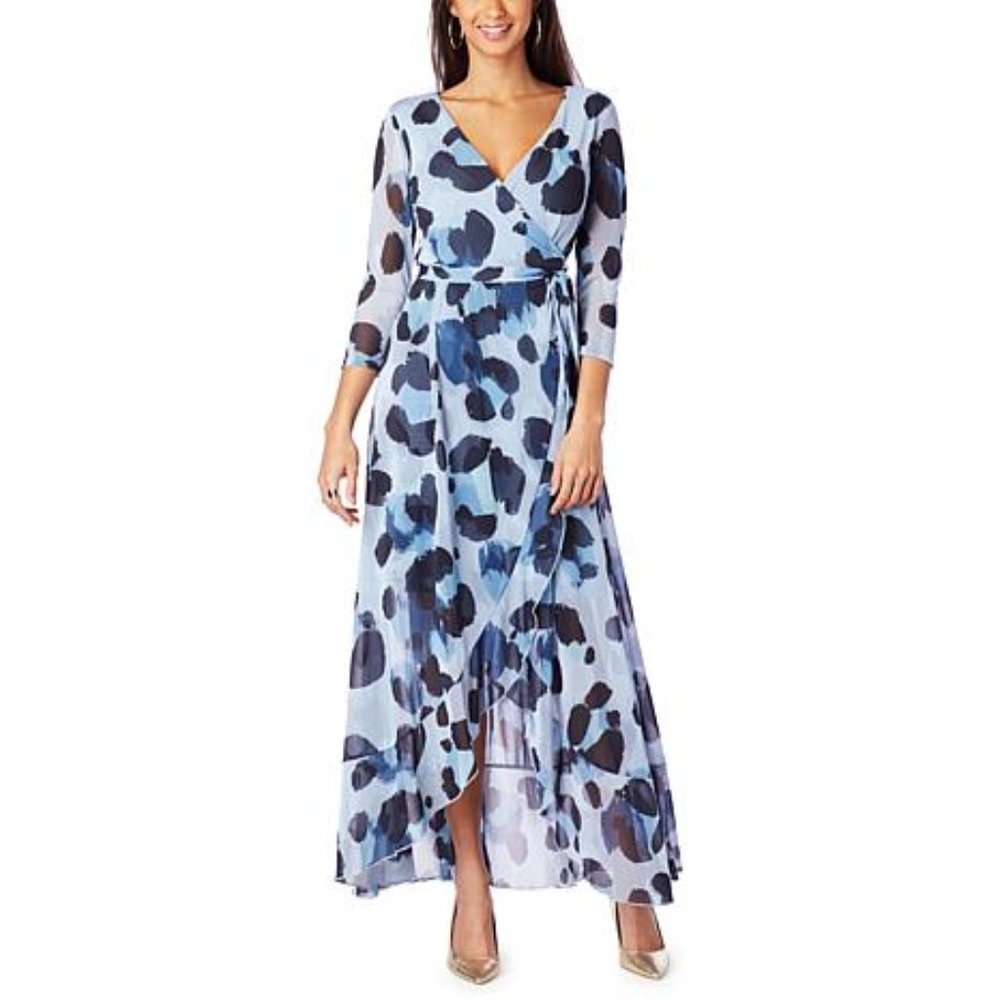 G by Giuliana Blue Animal Print Tulip-Hem Mesh Knit Maxi Dress